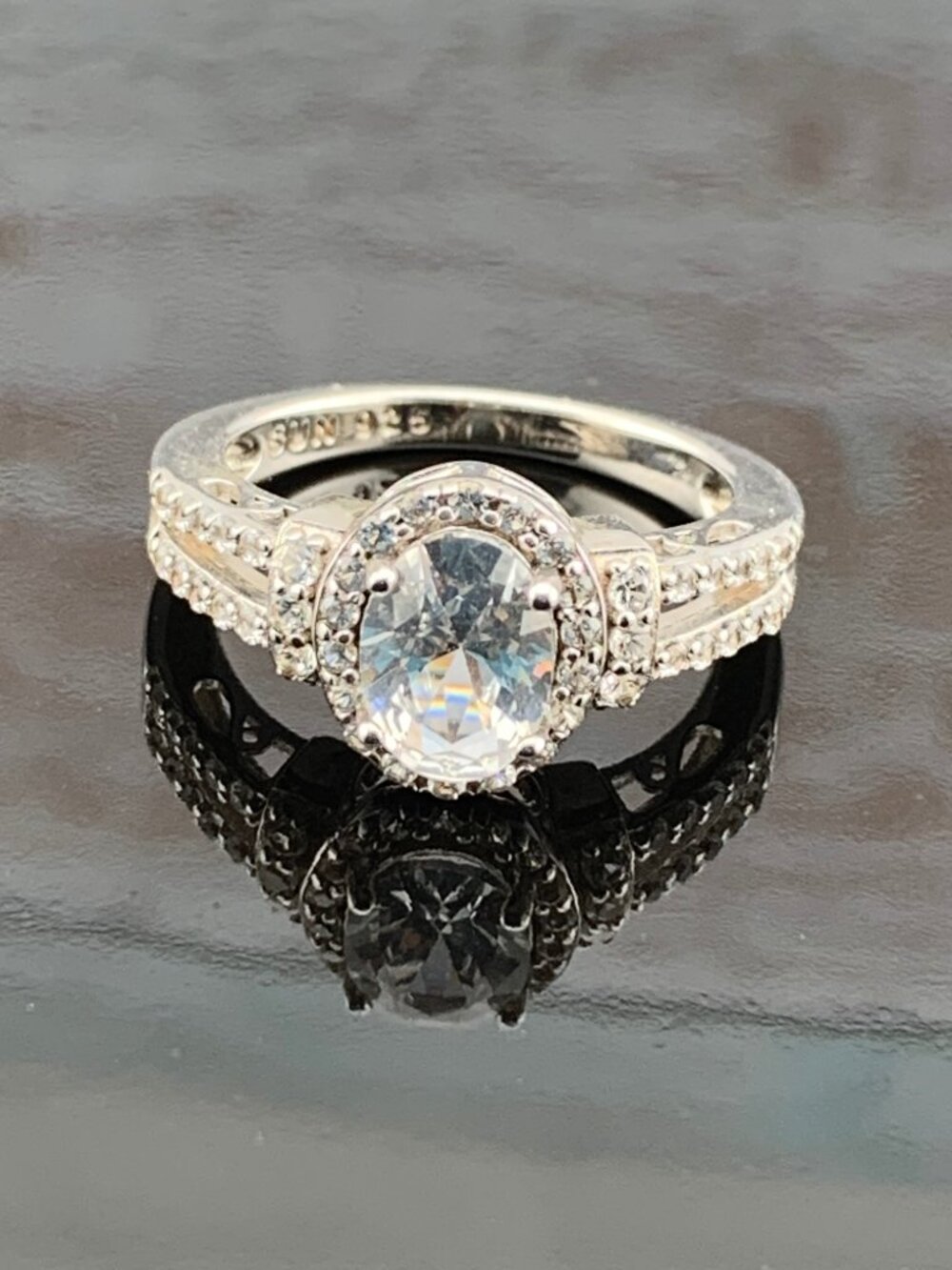 Engagement Bridal Engagement Style Halo CZ Sterling Silver Ring Sz 7 J1463
